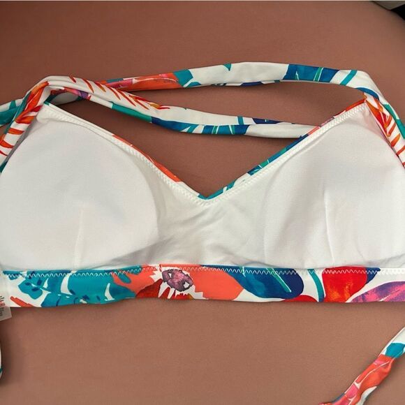 Raisins Beach Life White and Blue Tropical Print Bikini Swim Cross Back Top XL - Picture 4 of 8